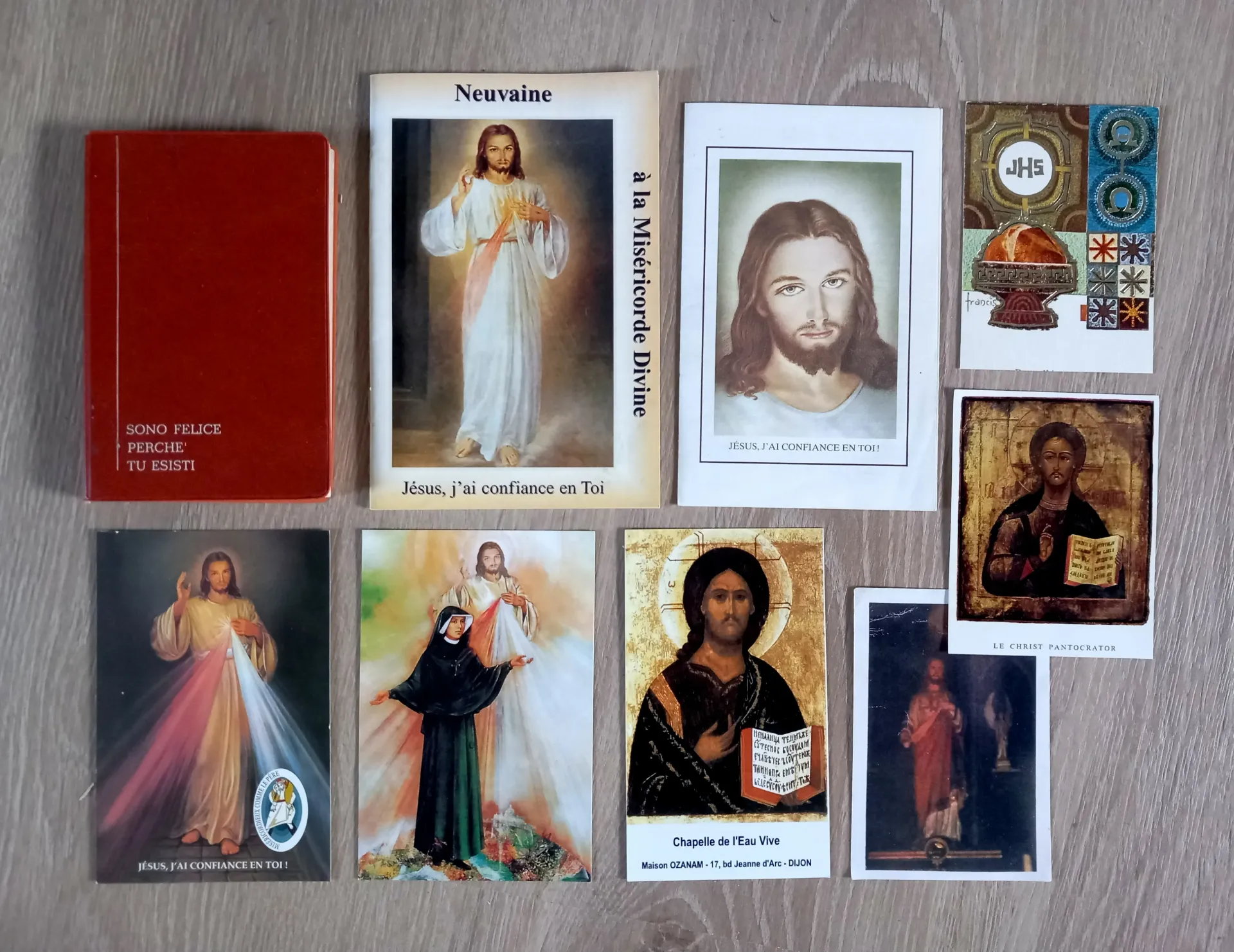 Lot : images religieuses chrétiennes du Christ, Neuvaine, Livret Sono Feluce Perche Tu Esisti