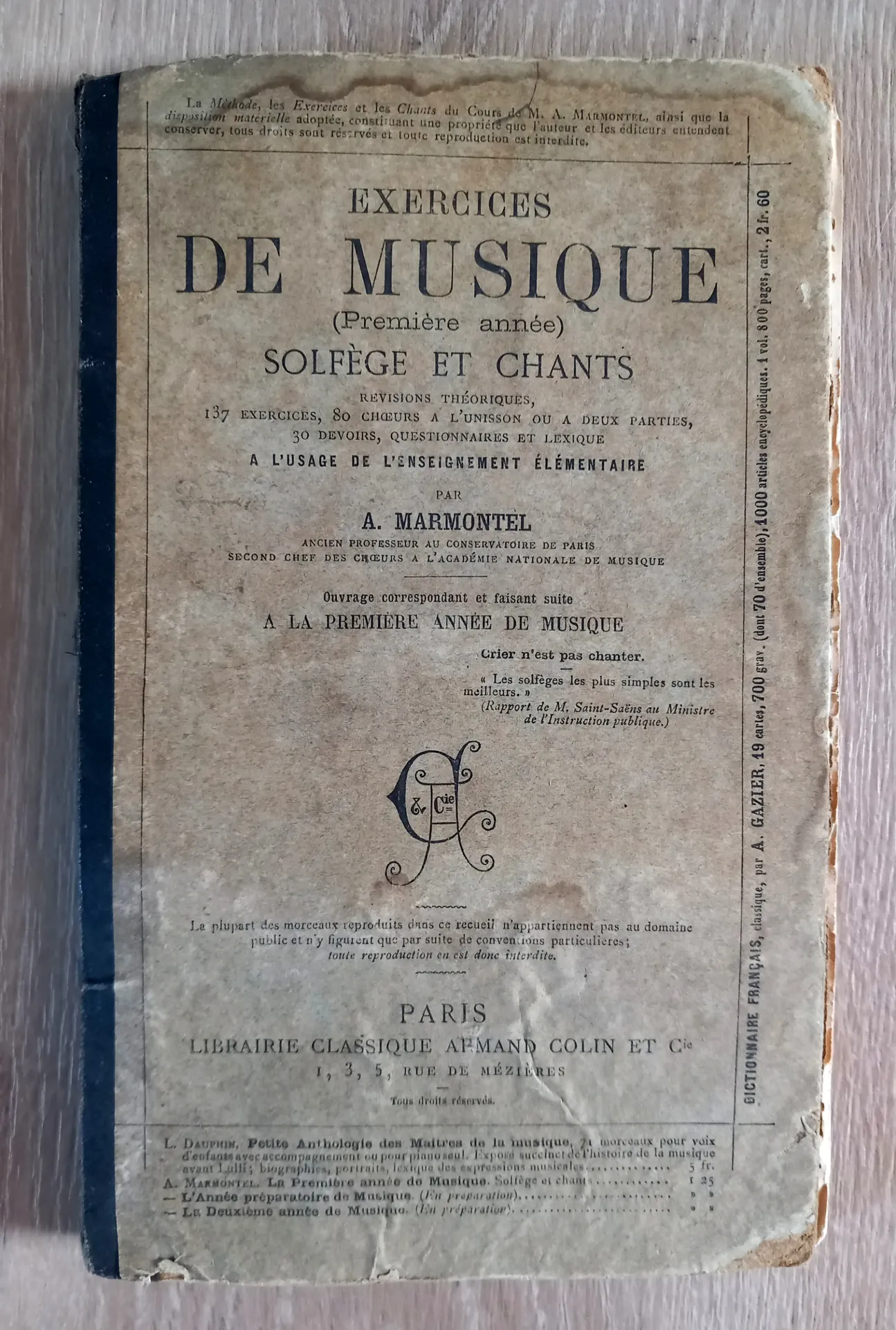 Exercices de musique (première année), solfège et chants - 1901