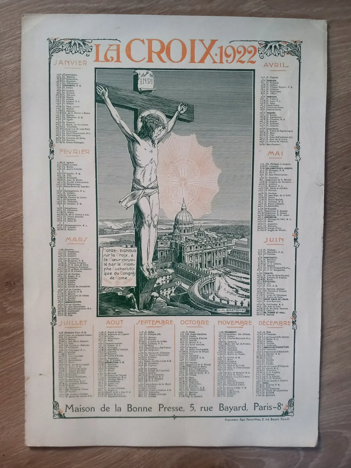 Calendrier : La Croix - 1922