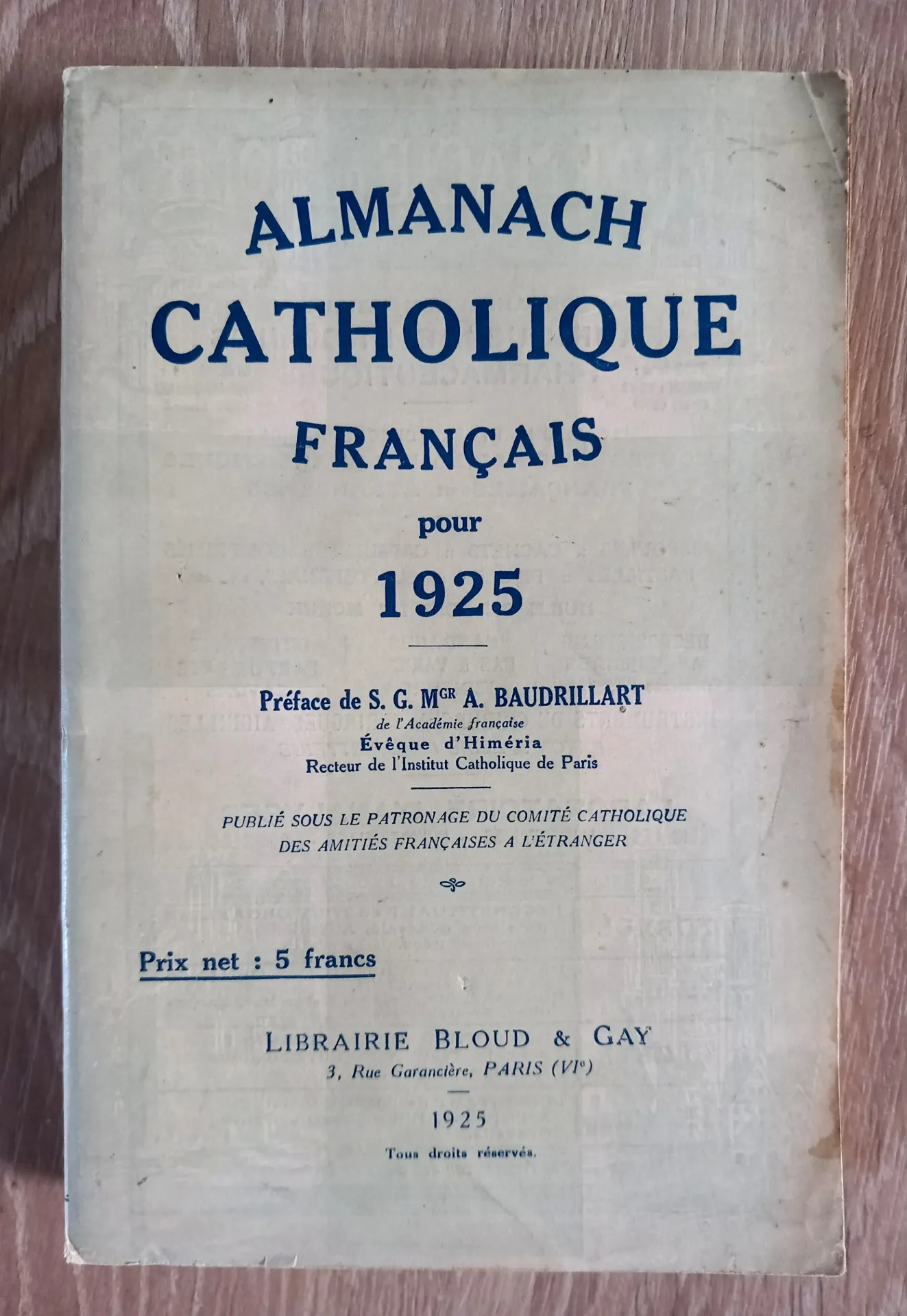 Almanach catholique français - 1925 (Mgr A. Baudrillart)